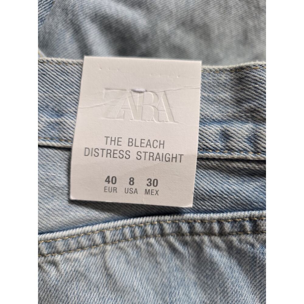 ZARA Size 8 Distressed Straight Leg Jeans NWT Light Wash Blue Cotton Black Label - Picture 10 of 15
